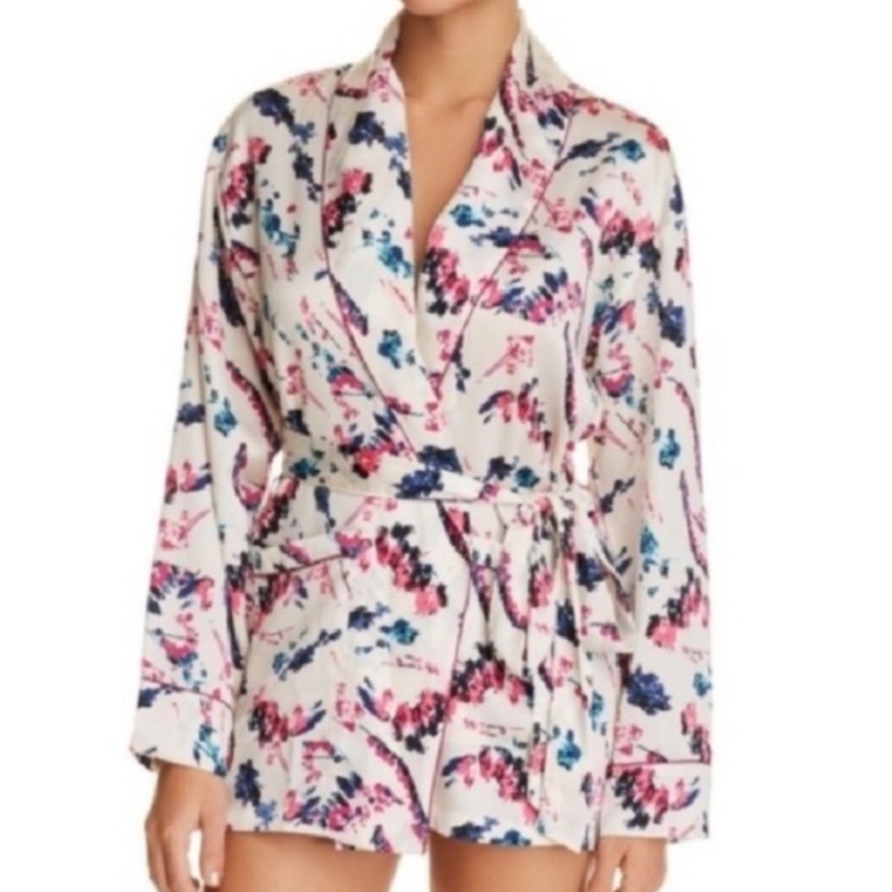 Sam Edelman Abstract Floral Satin Smoking Robe Jacket NWT
